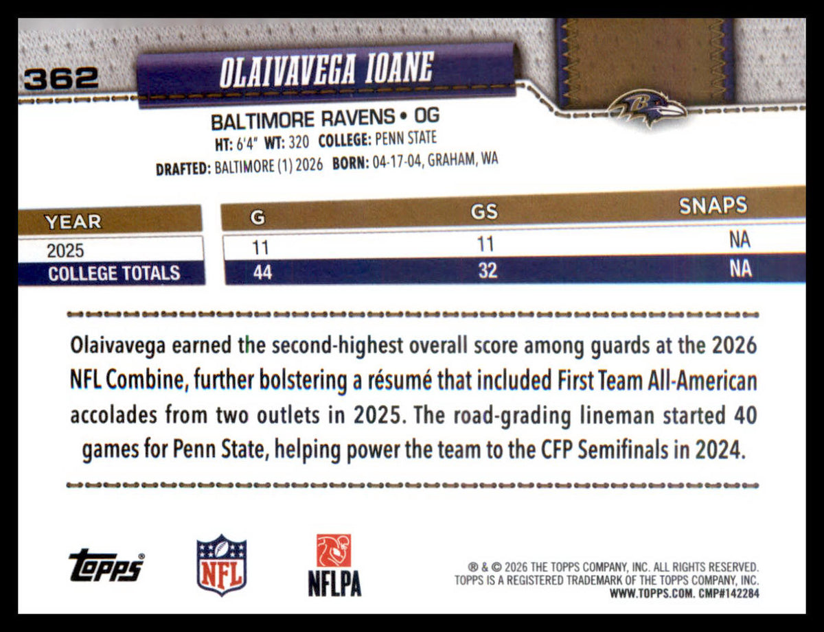 2026 Topps Flagship #362 Olaivavega Ioane RC RC