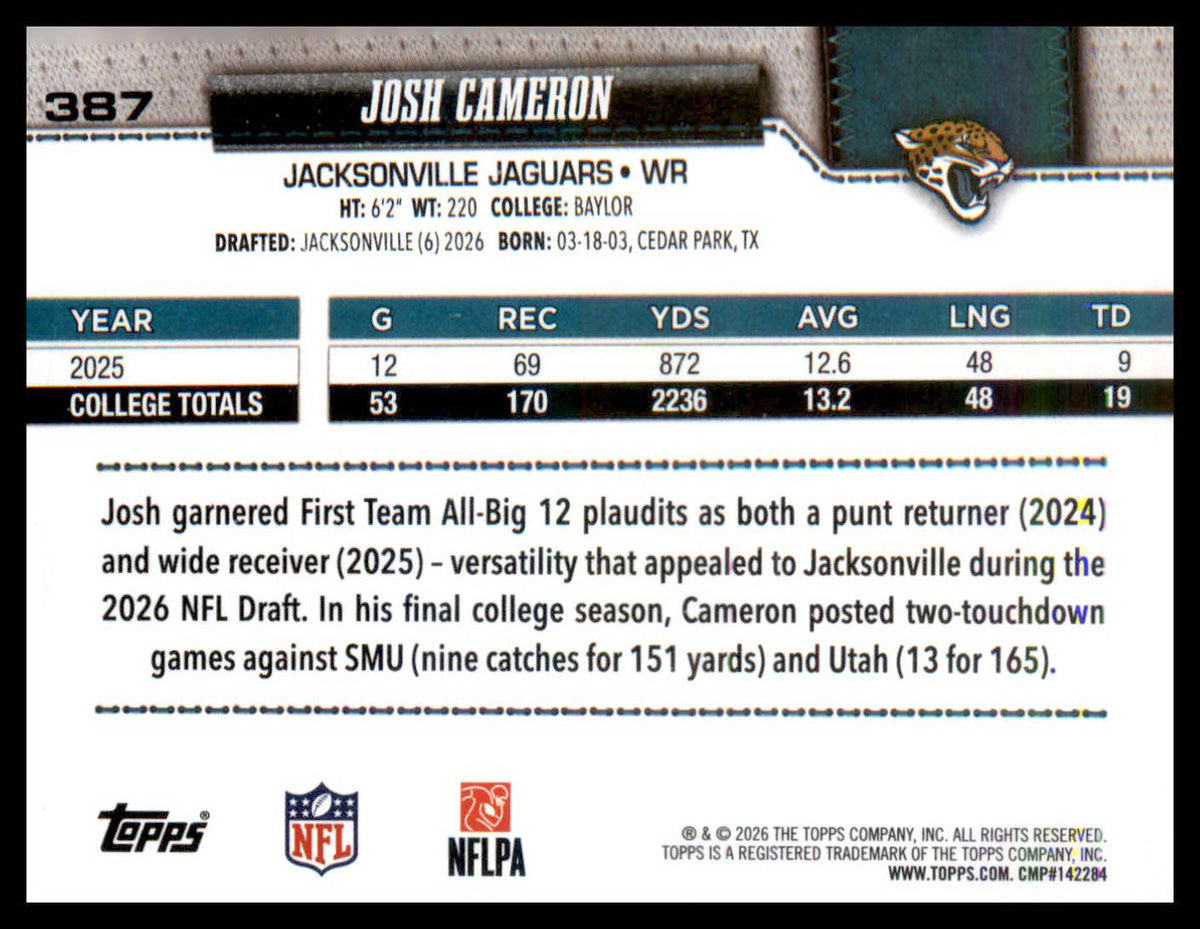 2026 Topps Flagship #387 Josh Cameron RC RC