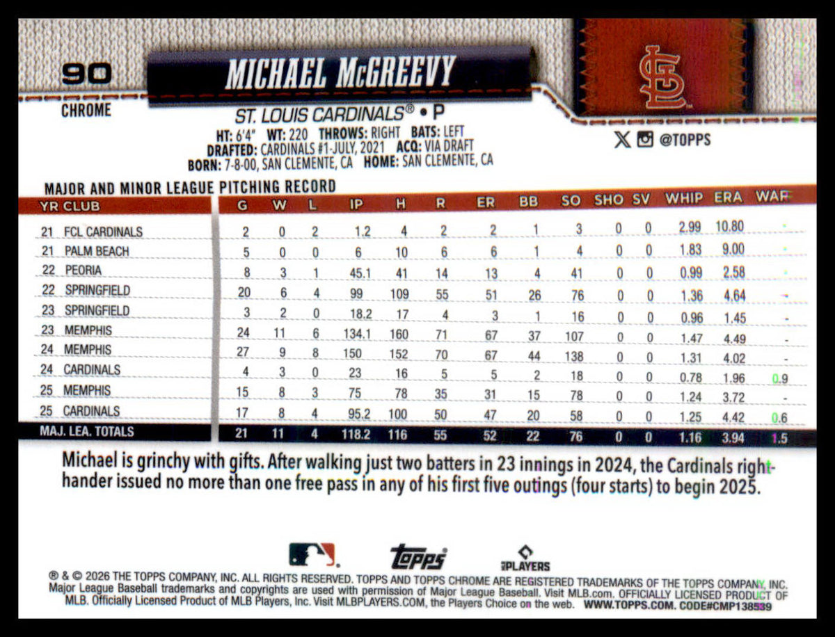 2026 Topps Chrome X-Fractors #90 Michael McGreevy