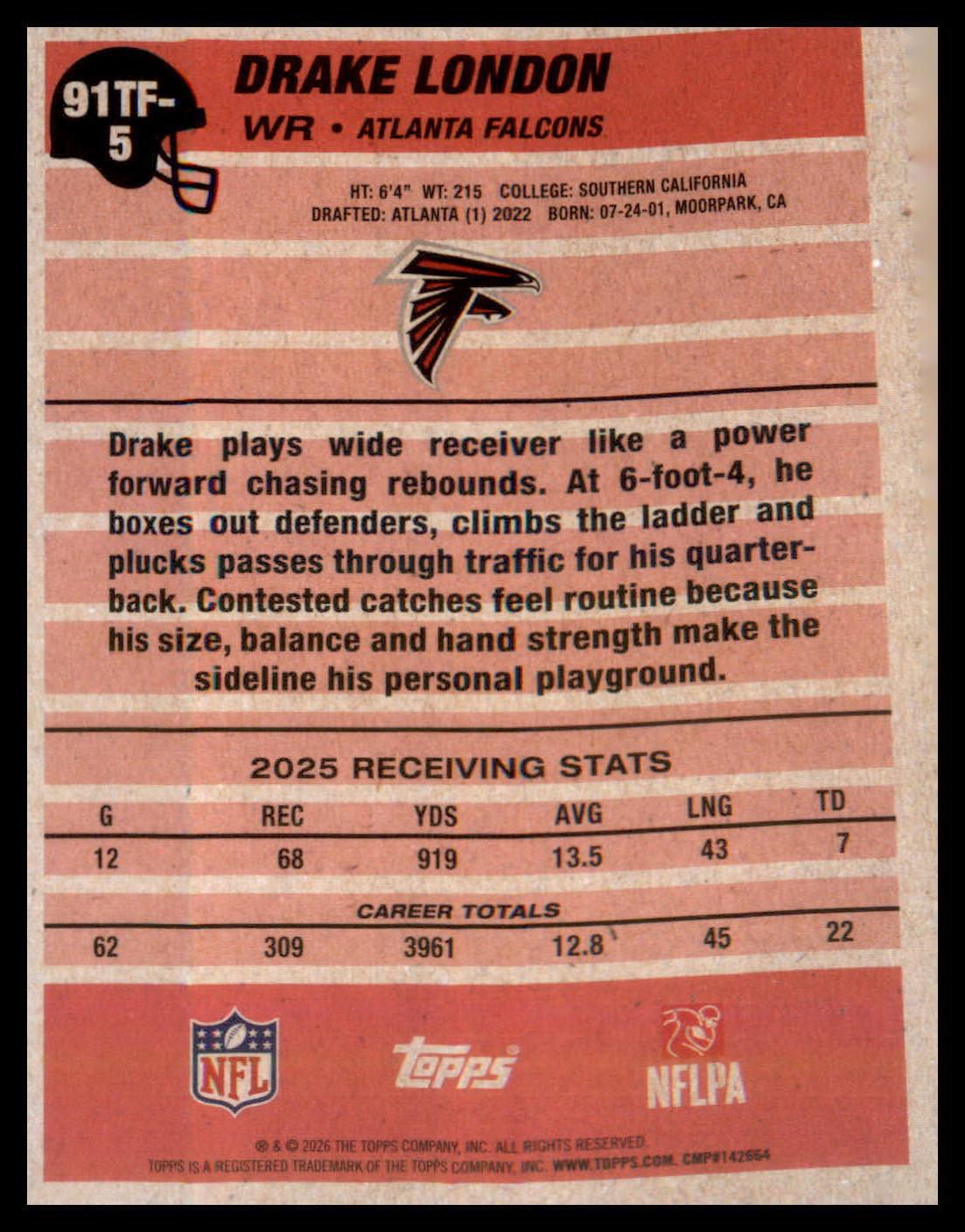 2026 Topps Flagship 1991 Topps Football Chrome #91TC-5 Drake London