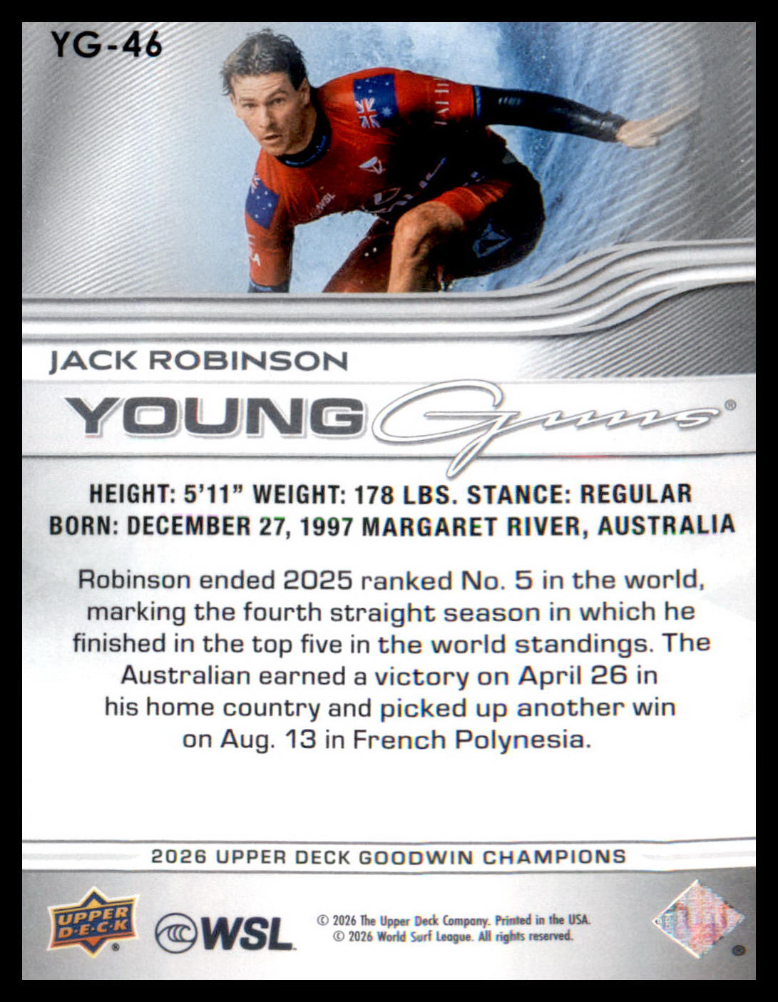 2026 Upper Deck Goodwin Champions Young Guns #YG-46 Jack Robinson