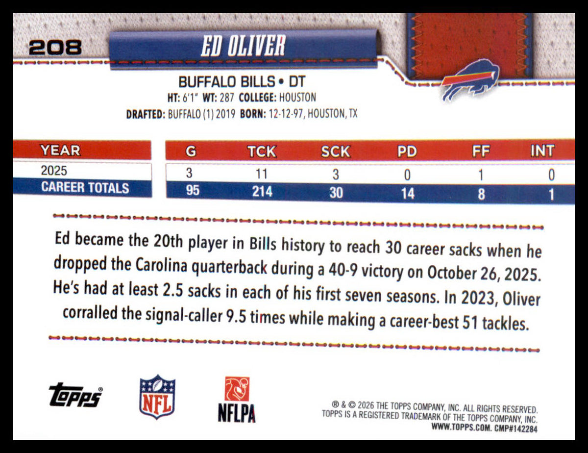 2026 Topps Flagship Diamante Foil #208 Ed Oliver