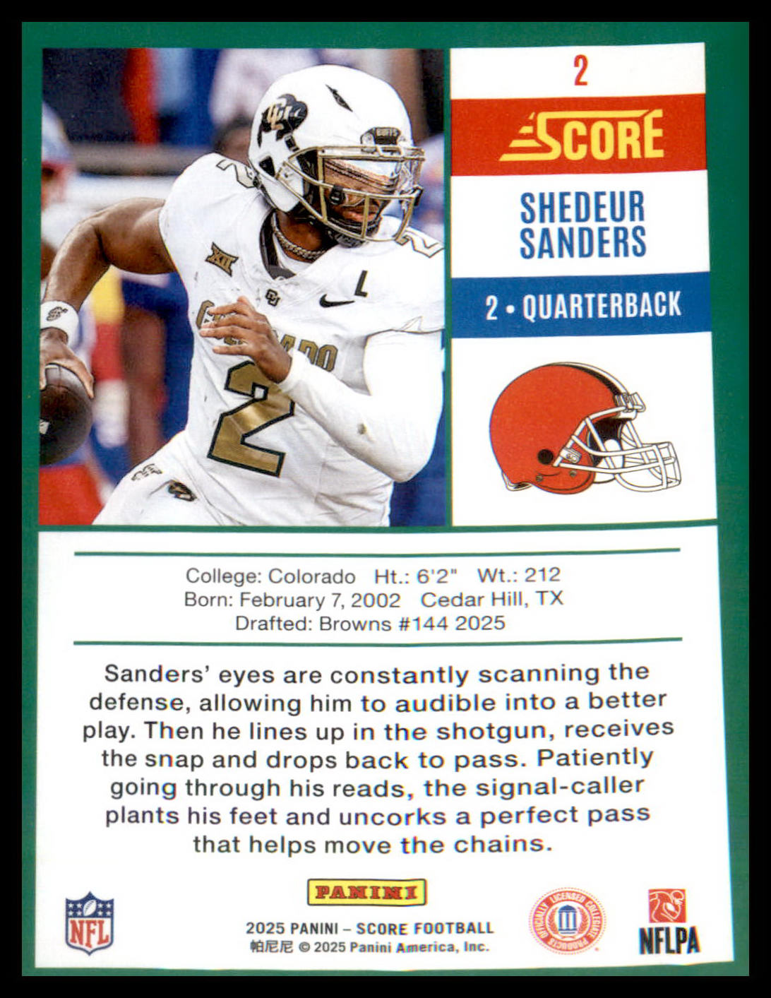 2025 Score Anniversary Rookies #2 Shedeur Sanders