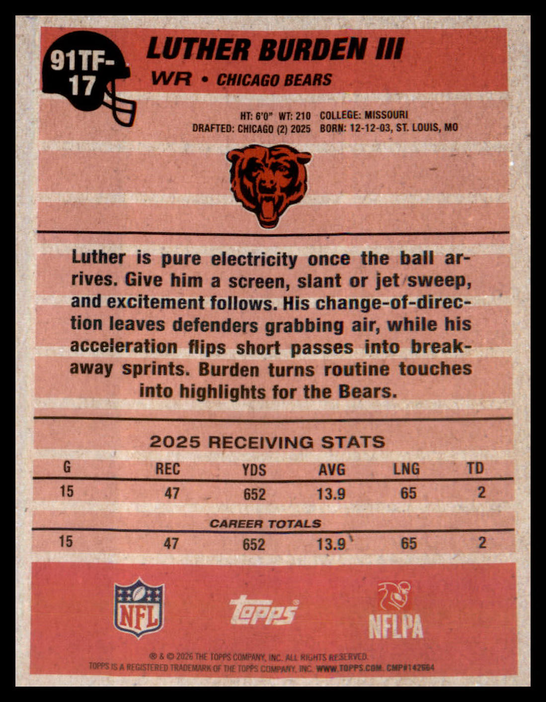 2026 Topps Flagship 1991 Topps Football #91TF-17 Luther Burden III