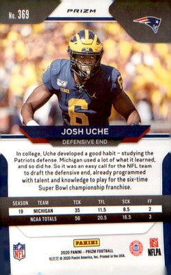 2020 Panini Prizm Prizm Red White and Blue #369 Josh Uche Rookie RC