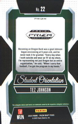 2025 Panini Prizm Draft Picks Student Orientation Green #22 Tez Johnson