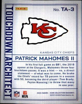 2025 Panini Icon Collection Mahomes - Patrick Mahomes #TA-3 Touchdown Architect