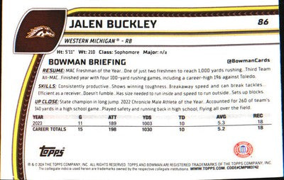 2024 Bowman University Chrome X-Fractor #86 Jalen Buckley