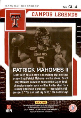 2025 Icon Collection - Patrick Mahomes II - CAMPUS LEGENDS #CL-4 CHIEFS MINT