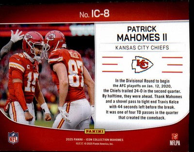Panini 2025 Icon Collection Highlights IC-8 Mahomes Kelce Chiefs AFC Playoffs - Veteran Sports Cards FL