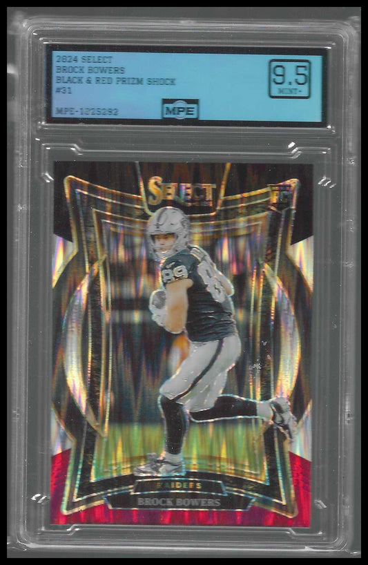 2024 Panini Select Black & Red Prizm Shock #31 Brock Bowers Rookie MPE 9.5 - Veteran Sports Cards FL