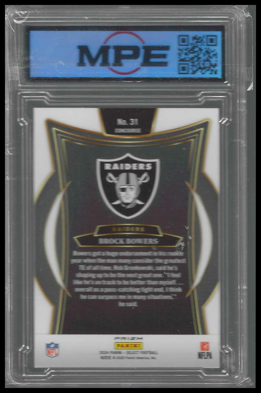2024 Panini Select Black & Red Prizm Shock #31 Brock Bowers Rookie MPE 9.5 - Veteran Sports Cards FL