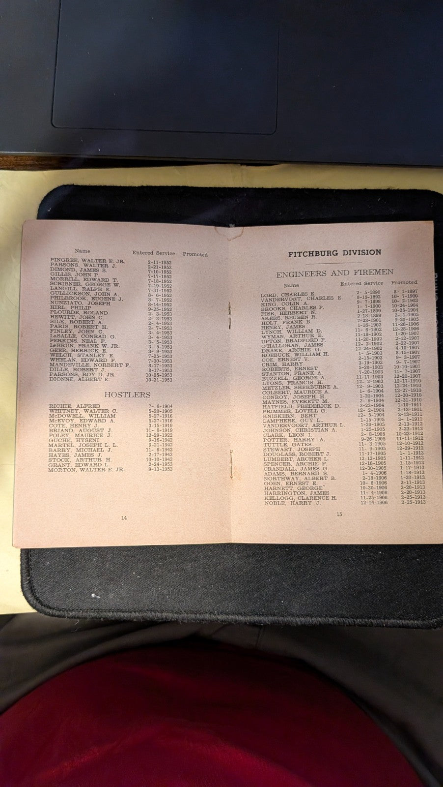 1954 Boston and Maine Railroad Roster of Engineers, Fireman, Hostlers - Veteran Sports Cards FL