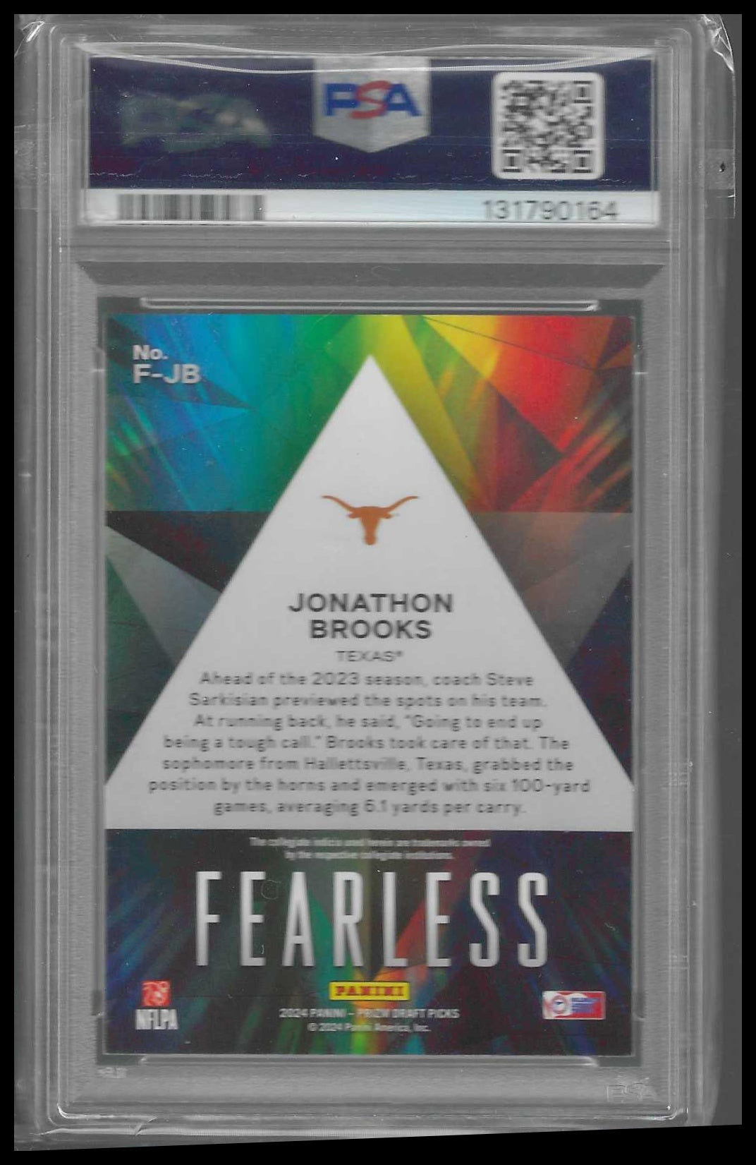 2024 Panini Prizm Draft Picks Fearless #F-JB Jonathon Brooks PSA 9 - Veteran Sports Cards FL