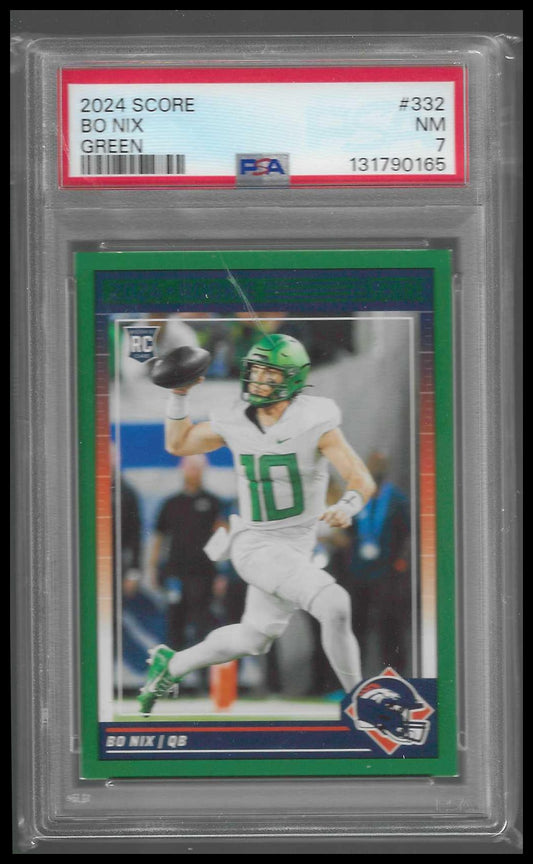 2024 Score Green #332 Bo Nix Rookie PSA 7 - Veteran Sports Cards FL