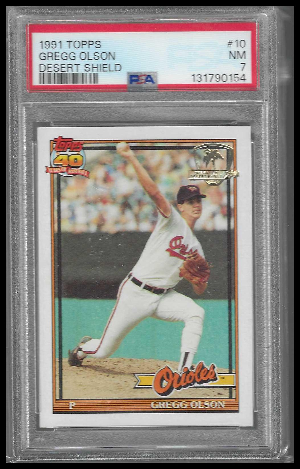 1991 Topps Desert Shield #10 Gregg Olson PSA 7 - Veteran Sports Cards FL