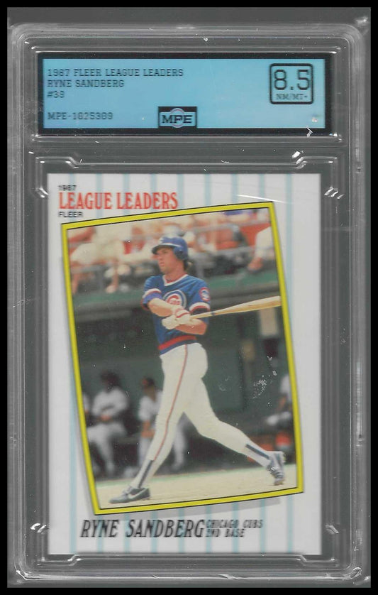 1987 Fleer League Leaders #39 Ryne Sandberg MPE 8.5 - Veteran Sports Cards FL