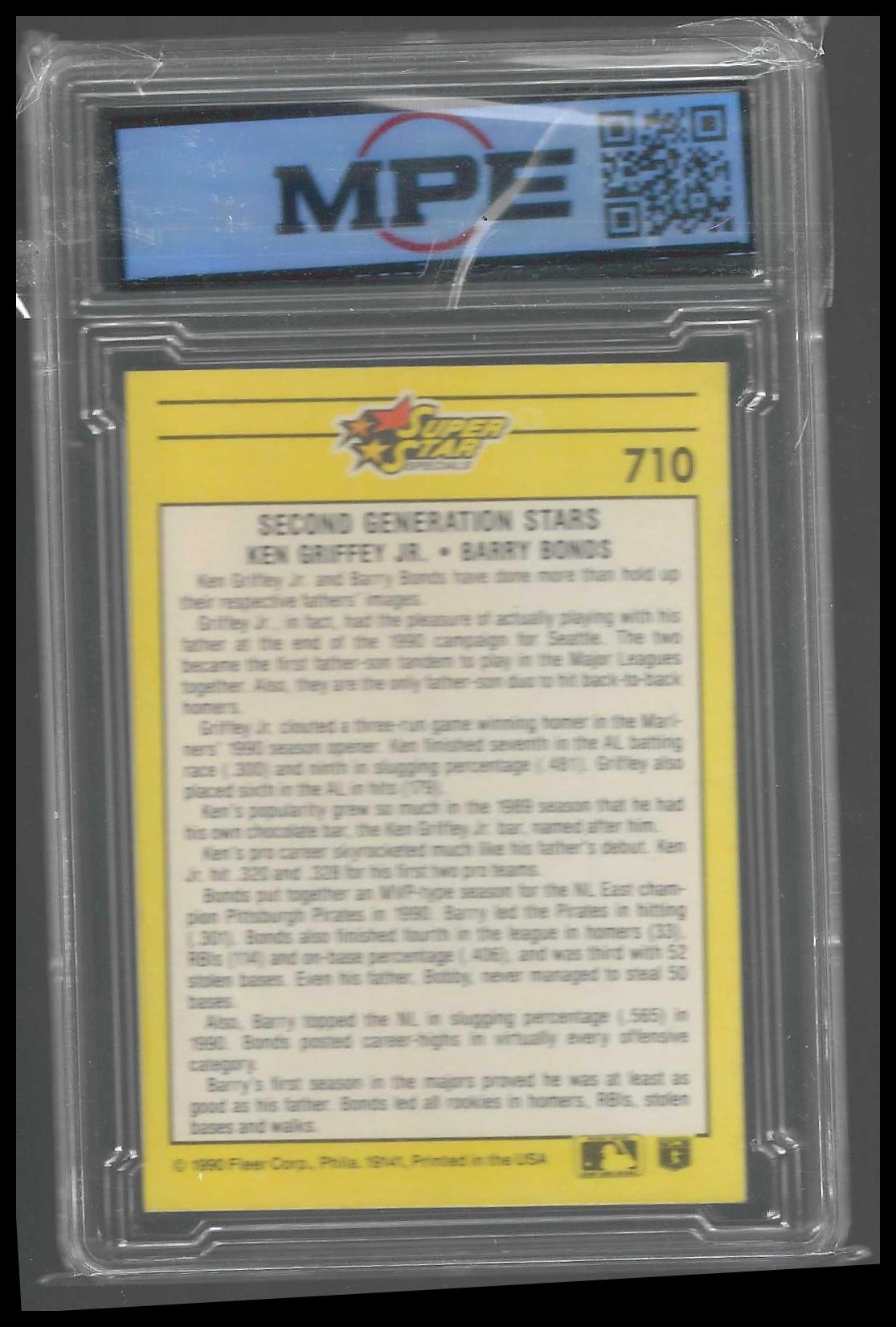 1991 Fleer #710 Second Generation Stars Ken Griffey Jr Barry Bonds MPE 9 - Veteran Sports Cards FL