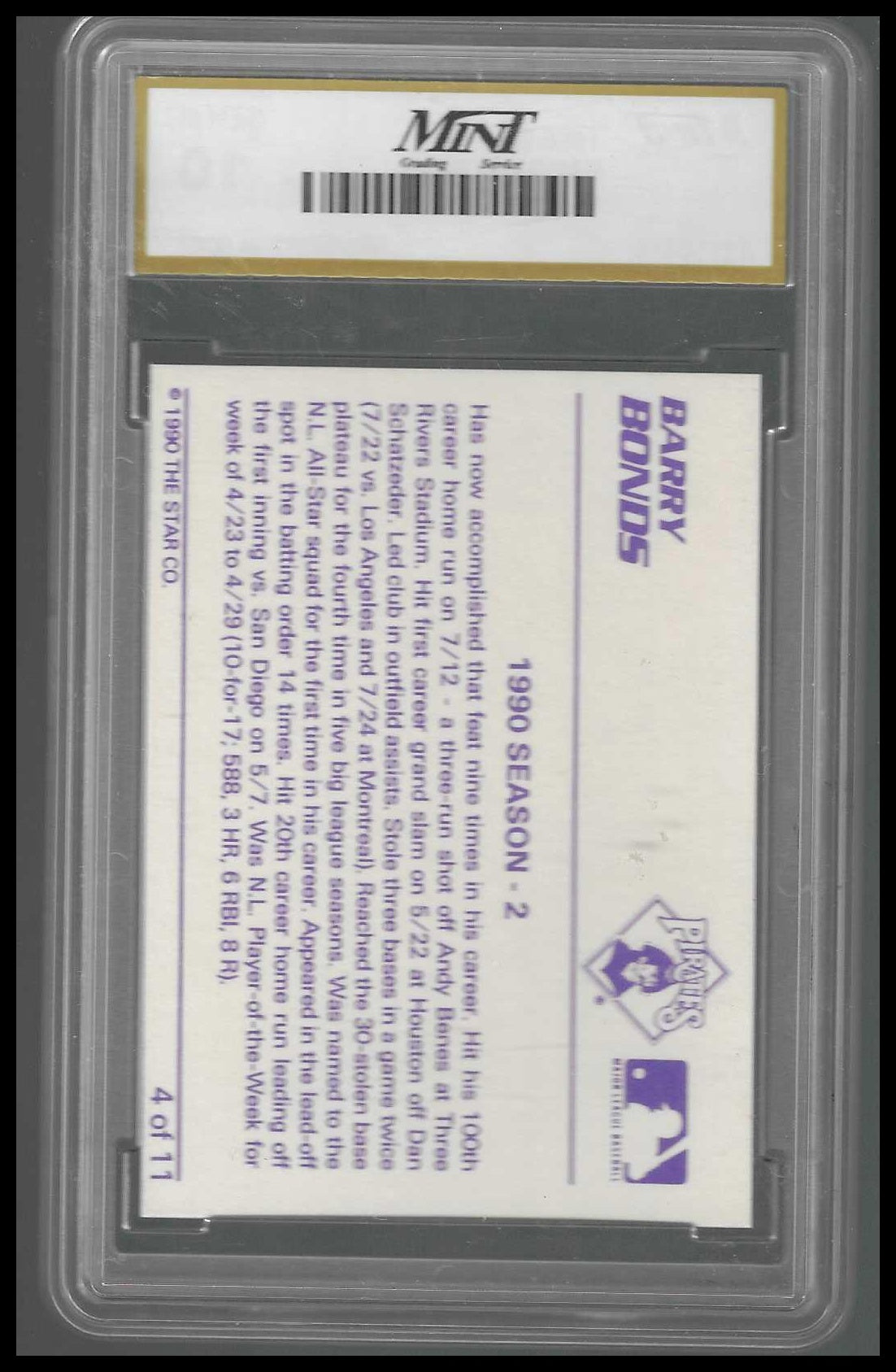 1990 Star Barry Bonds Error #4 Bobby Bonds MINT 10 - Veteran Sports Cards FL