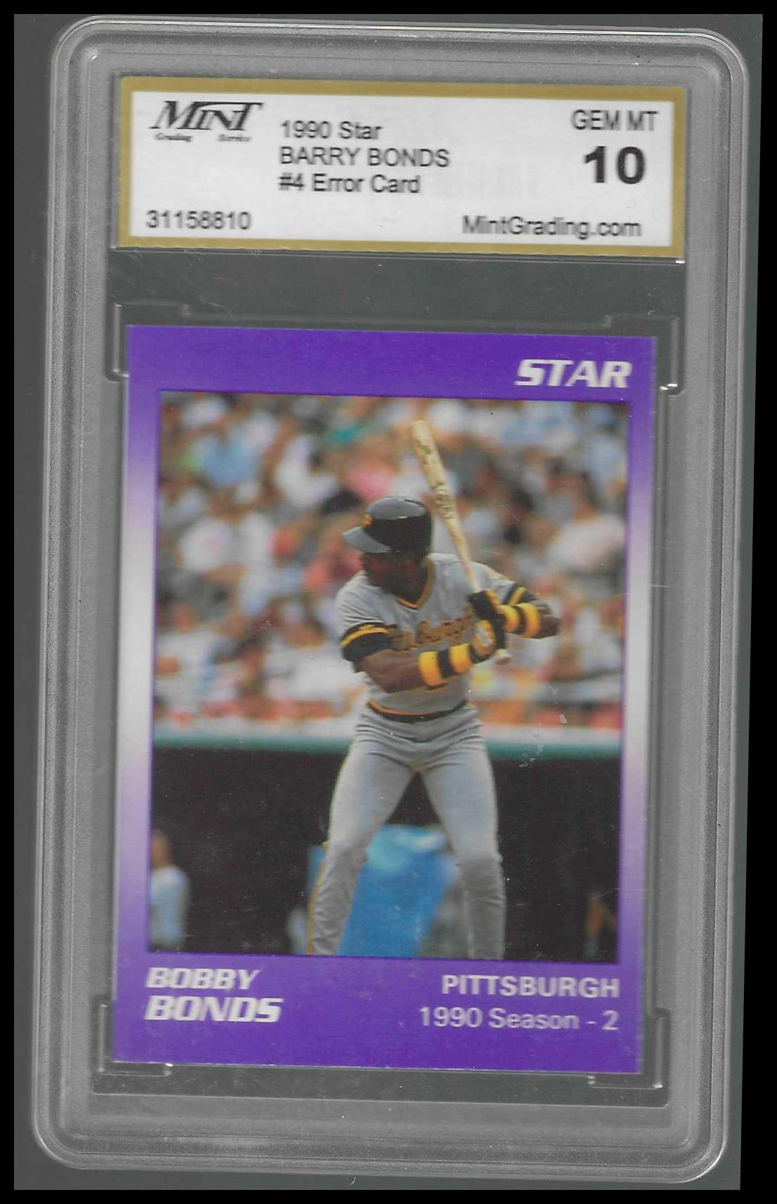 1990 Star Barry Bonds Error #4 Bobby Bonds MINT 10 - Veteran Sports Cards FL