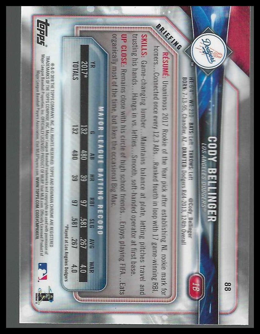 2018 Bowman Chrome #88 Cody Bellinger - Veteran Sports Cards FL