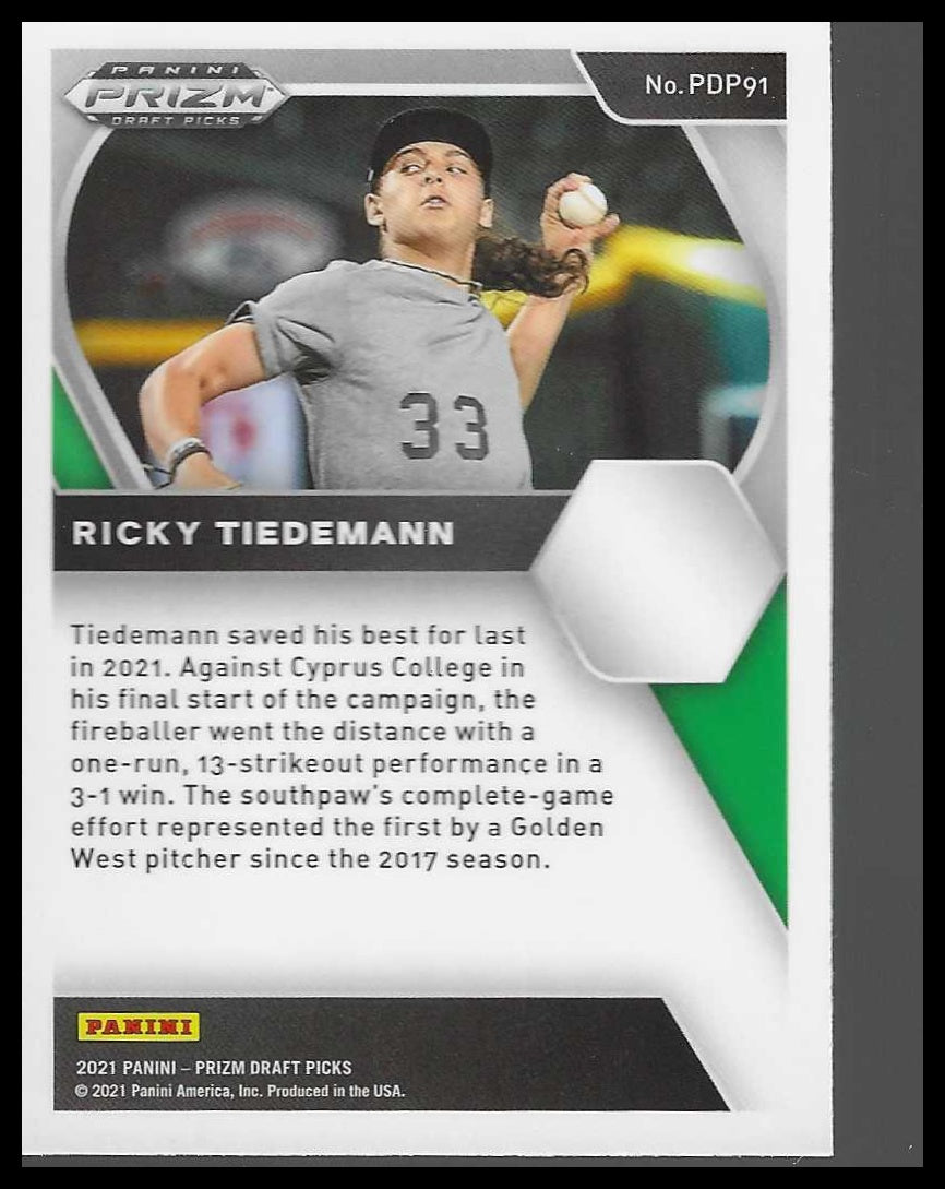 2021 Panini Prizm Draft Picks #PDP91 Ricky Tiedemann - Veteran Sports Cards FL