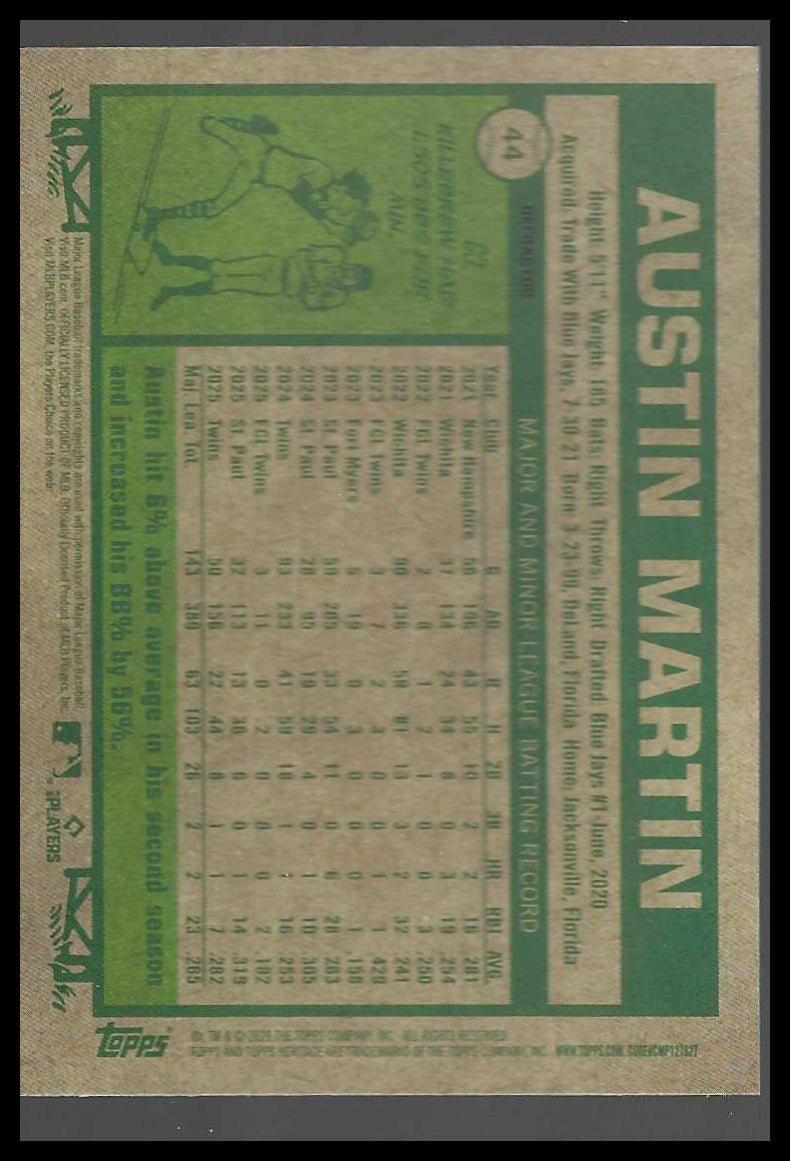 2026 Topps Heritage Chrome Refractors #44 Austin Martin - Veteran Sports Cards FL