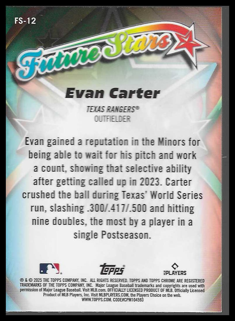 2025 Topps Chrome Future Stars #FS-12 Evan Carter - Veteran Sports Cards FL
