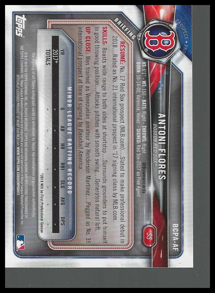 2018 Bowman Chrome Prospects Autographs #BCPA-AF Antoni Flores - Veteran Sports Cards FL