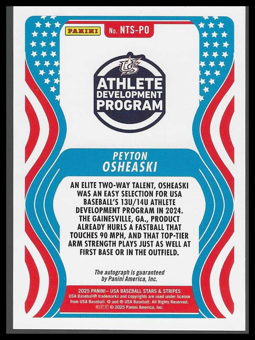 2025 Panini USA baseball 13U14U Nat Team Signatures #NTS-PO Peyton Osheaski - Veteran Sports Cards FL