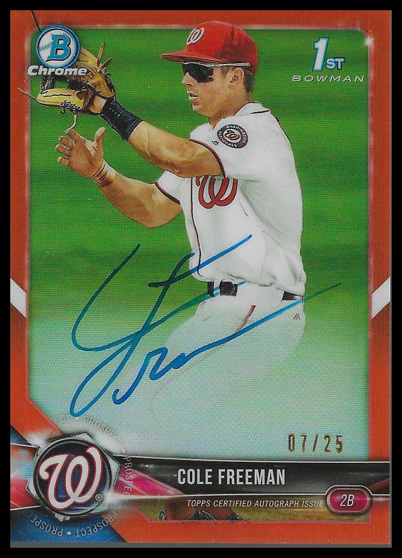2018 Bowman Chrome Prospects Auto Orange Wave Refractor #BCPA-CF Cole Freeman - Veteran Sports Cards FL