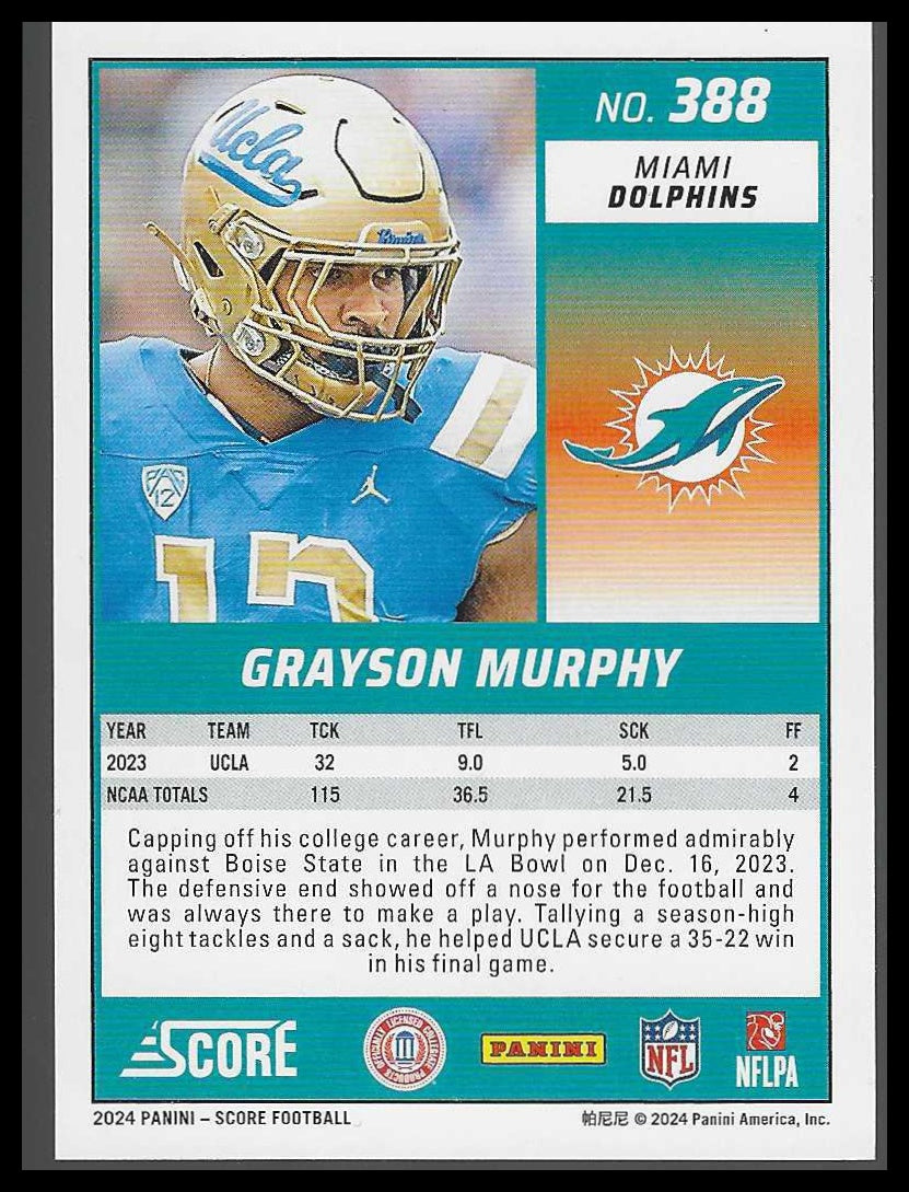 2024 Score Lava #388 Grayson Murphy Rookie #544/630 football - Veteran Sports Cards FL