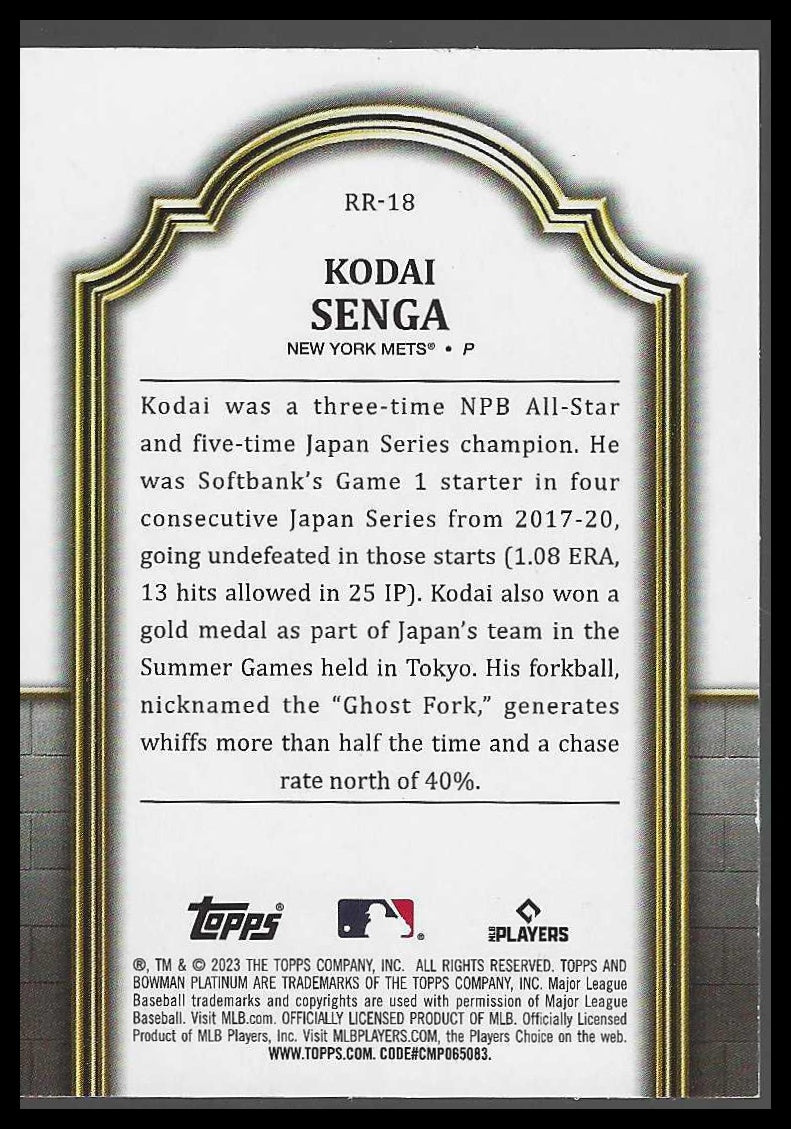 2023 Bowman Platinum Renowned Rookies Purple #RR-18 Kodai Senga - Veteran Sports Cards FL