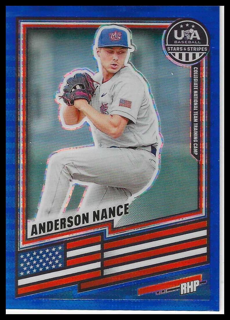2026 Panini Stars & Stripes Prizm USA baseball Blue Pulsar #88 Anderson Nance - Veteran Sports Cards FL