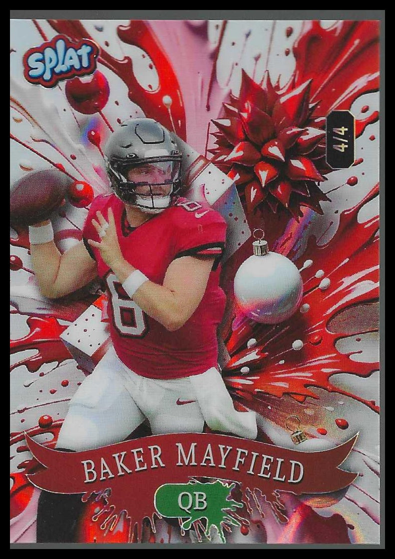 2025 Wild Card Splat #4/4 Holiday Foilboard ##SCFWRd5-BM Baker Mayfield - Veteran Sports Cards FL