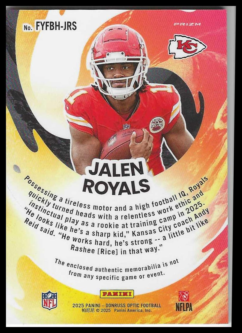 2025 Donruss Optic First Year Fresh Blue Hyper #FYFBH-JRS Jalen Royals - Veteran Sports Cards FL