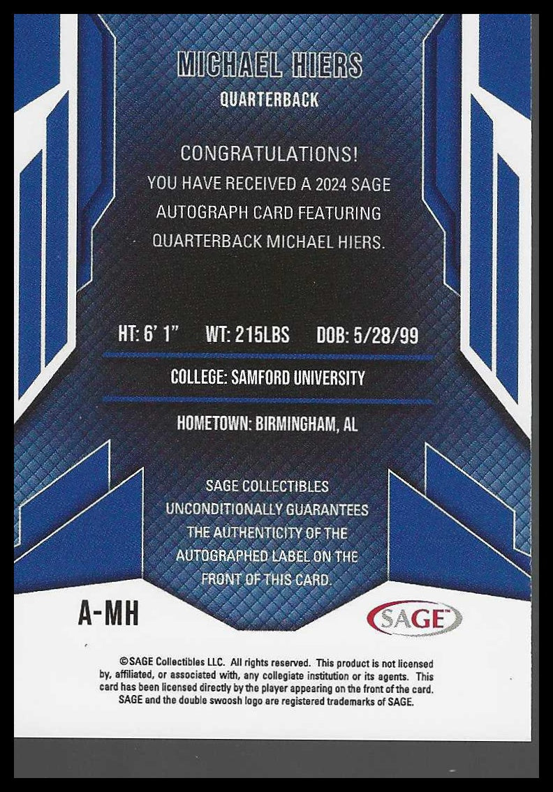 2024 SAGE HIT Autographs Red (Low Series) #A-MH Michael Hiers - Veteran Sports Cards FL