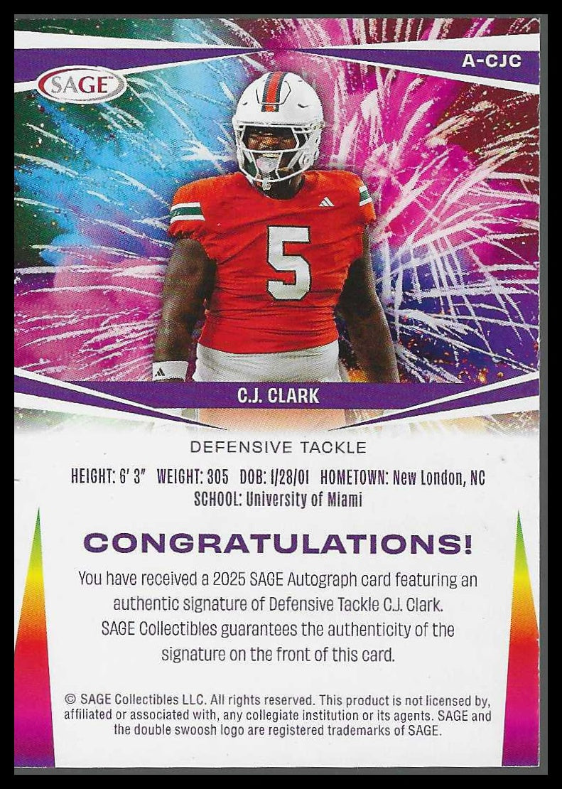 2025 SAGE HIT Autographs Blue (Low Series) #A-CJC C.J. Clark - Veteran Sports Cards FL