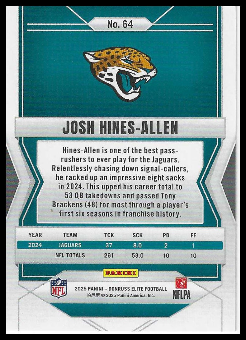 2025 Donruss Elite Aspirations Lime Green #64 Josh Hines-Allen #758/999 - Veteran Sports Cards FL