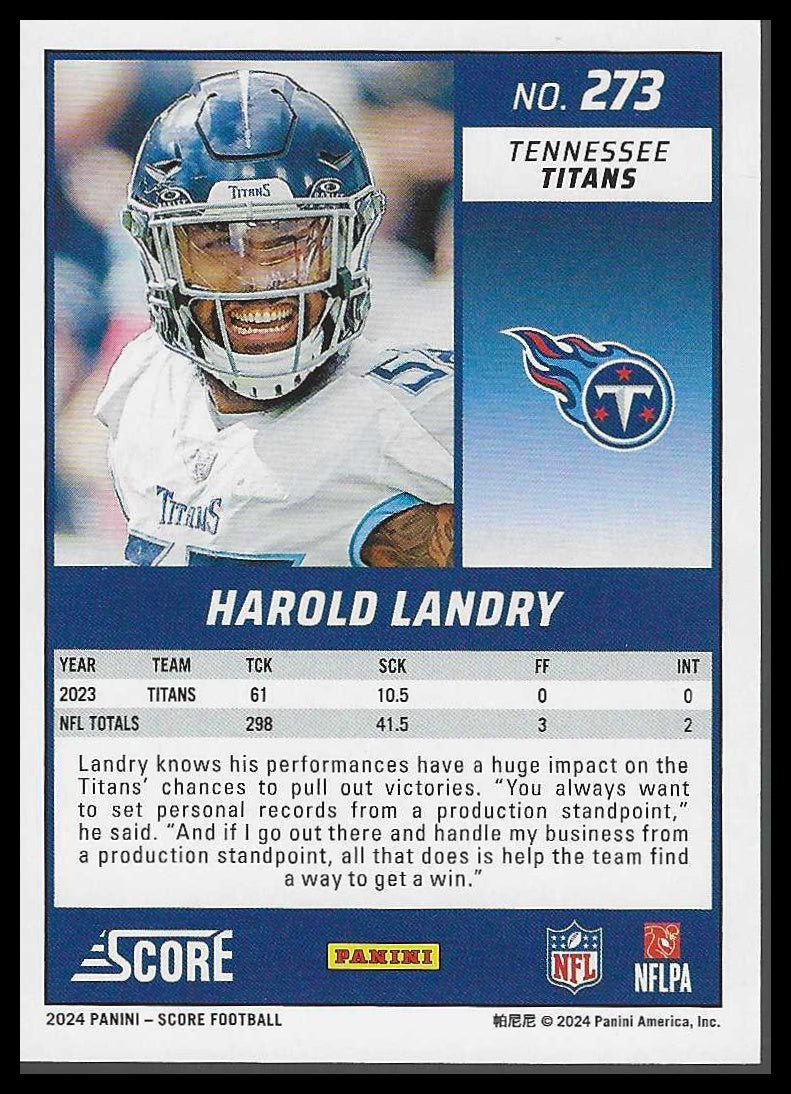2024 Score Stars #273 Harold Landry #101/399 - Veteran Sports Cards FL