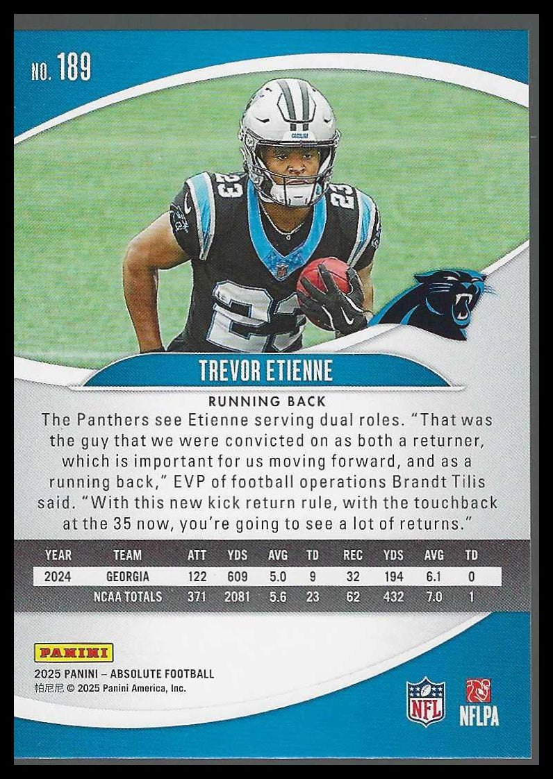 2025 Panini Absolute Gold Stars #189 Trevor Etienne Rookie #286/325 - Veteran Sports Cards FL