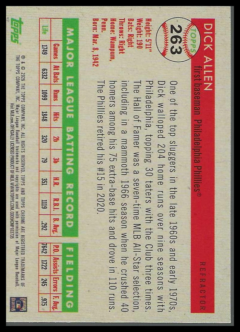 2025 Topps Chrome Platinum Refractors #263 Dick Allen - Veteran Sports Cards FL