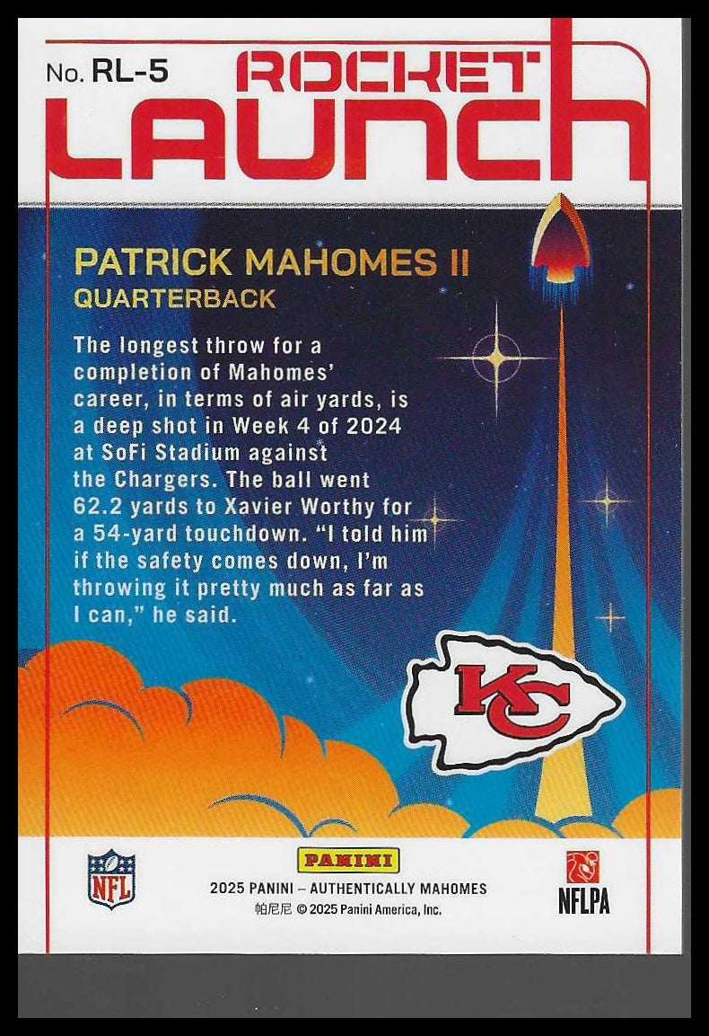 2025 Panini Icon Collection Authentically PATRICK MAHOMES II Rocket Launch #RL-5 - Veteran Sports Cards FL
