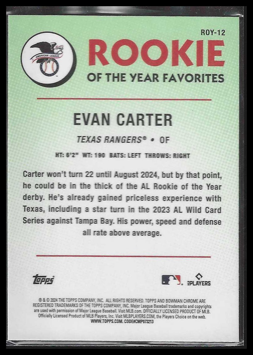 2024 Bowman Rookie of the Year Favorites #ROY-12 Evan Carter - Veteran Sports Cards FL