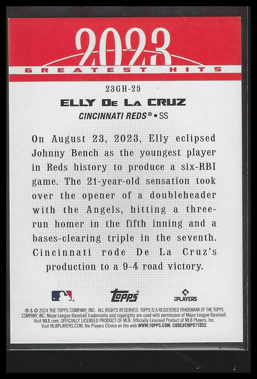 2024 Topps 2023 Greatest Hits Blue #23GH-25 Elly De La Cruz - Veteran Sports Cards FL