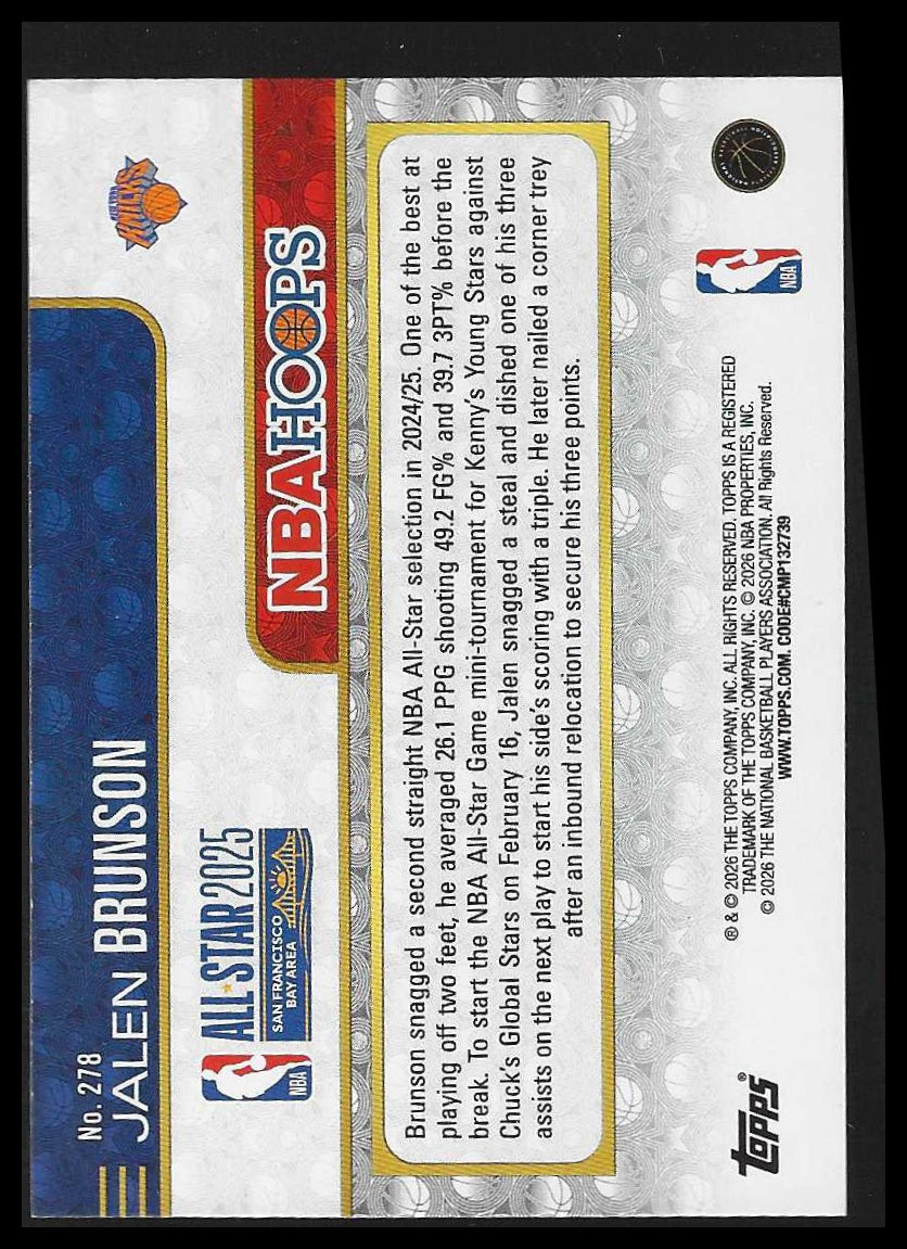 2025-26 Hoops #278 Jalen Brunson - Veteran Sports Cards FL