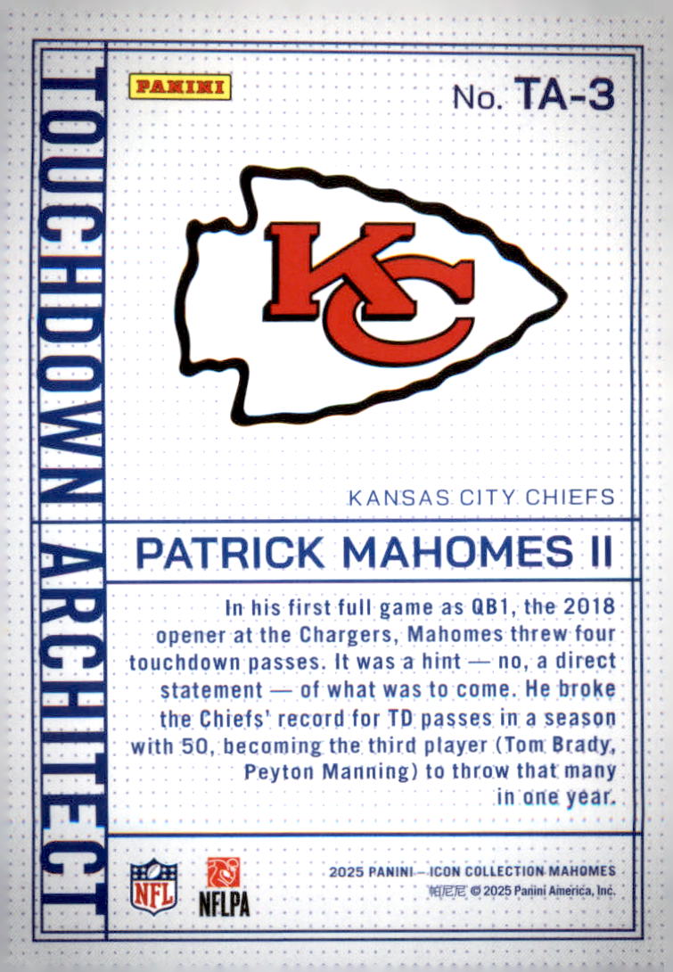 2025 Panini Mahomes Icon Collection Touchdown Architect #TA1 Patrick Mahomes II - Veteran Sports Cards FL
