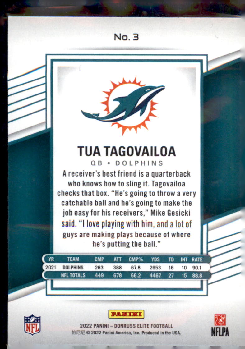 2022 Donruss Elite #3 Tua Tagovailoa - Veteran Sports Cards FL