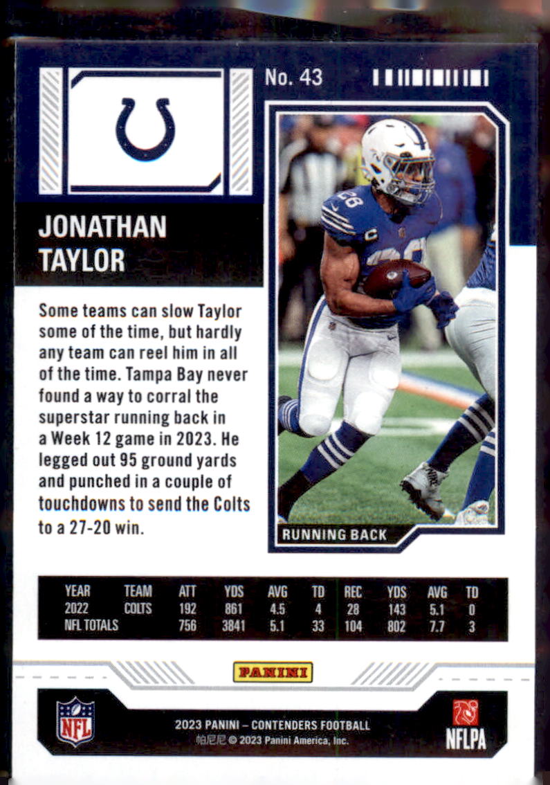 2023 Panini Contenders Season Ticket Retail #43 Jonathan Taylor - Veteran Sports Cards FL