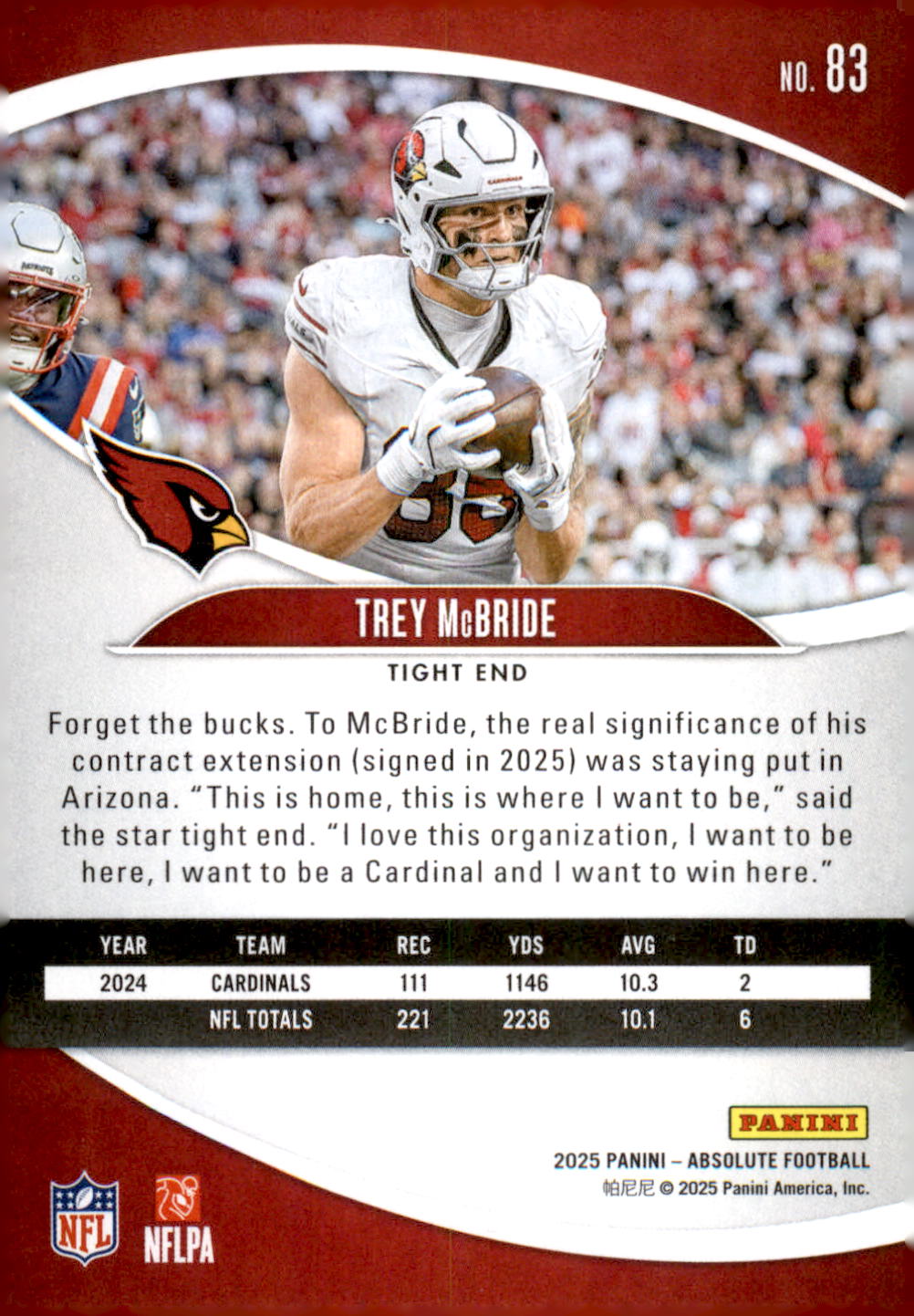 2025 Panini Absolute Red #83 Trey McBride - Veteran Sports Cards FL